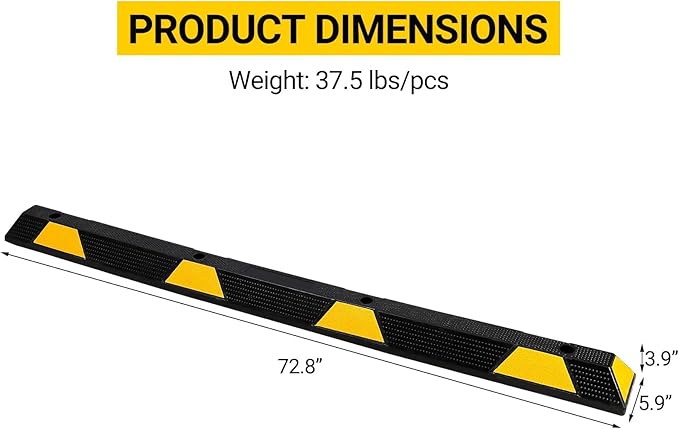1 Pack 72" Heavy Duty Rubber Parking Curb, 55000 LBS Capacity Parking Stopper with Reflective Stripes, Garage Parking Floor Stop for Vehicles Truck Driveway