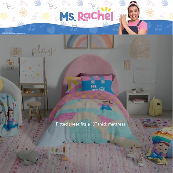 Ms. Rachel Educational Adventures Kids Bedding Super Soft Microfiber Comforter and Sheet Set, 4 Piece Twin Size, (Officially Licensed Product) by Franco