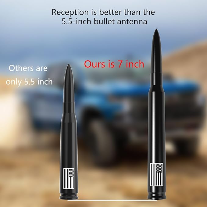 Car Truck Bullet Antenna with Tire Valve Caps American Flag Universal Short Replacement for GMC Sierra Chevy Silverado Dodge Ram 1500 2500 3500 Ford F150 F250 F350 Super Duty Raptor Accessories, Black