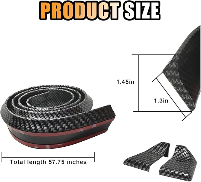 Car Rear Spoiler Roof Lip Kit, Carbon Fiber 3D Rubber Trunk Spoiler Trim Strip Cool Car Decoration, Universal Punch-Free Vehicle Exterior Accessory Sticker (Carbon Fiber Black)