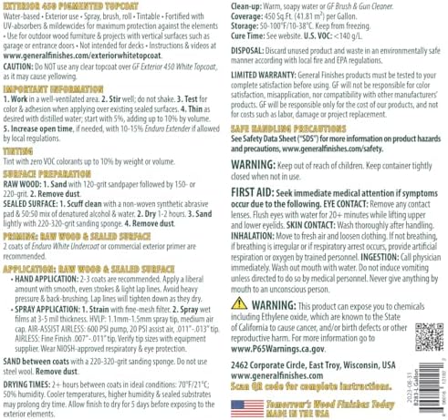 General Finishes Exterior 450 White Water Based Topcoat, 1 Gallon, Flat