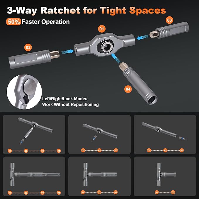 50 in 1 Magnetic Ratchet Screwdriver Set, Precision Multi Bit Screwdriver Kit with S2 Steel Bits, Portable Small Repair Tool Kit for Electronics, PC, Laptop, Watch, Glasses, Bike and Home DIY