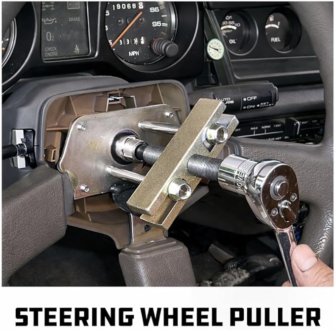 Powerbuilt Heavy Duty Steering Wheel Puller Tool Set, Removes steering wheels with tapped holes, For most domestic and imported vehicles, 14 Pc. with Storage case - 648645
