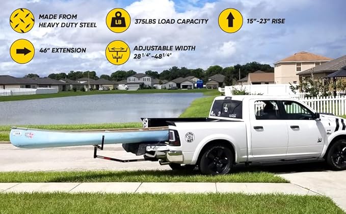 MaxxHaul 70231 Hitch Mount Pick Up Truck Bed Extender For Ladder, Rack, Canoe, Kayak, Long Pipes and Lumber) , Black , 37 x 19 x 3 inches