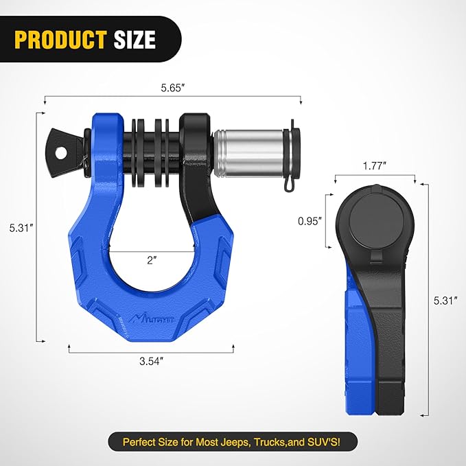 Nilight 2 Pack 3/4" D-Ring Separate Shackle with 7/8" Lock Pin 45,000 lbs Break Strength, Off Road Recovery Shackle with Isolators Washers for Use with Tow Strap, Winch, Truck Vehicle (Black&Blue)