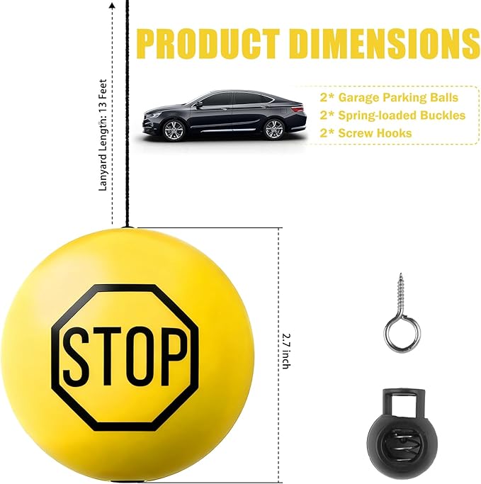 2PCS Garage Tennis Ball Parking Aid,Anti-Collision Hanging Garage Parking Aids for Cars with 13ft Rope,Universal Garages Parkings Stops Ball Garages Accessories for Car (Yellow/2PCS)