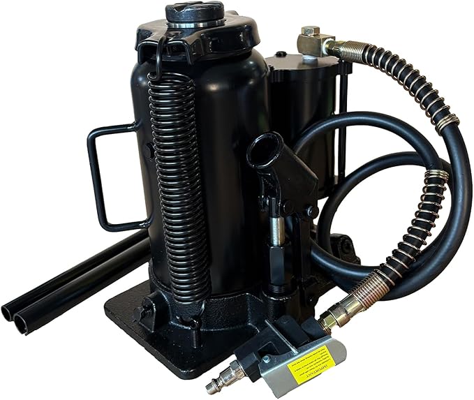 20 Ton Low Profile Air Hydraulic Bottle Jack with Air-Powered or Manual Operation, One-Piece Hydraulic Cylinder Design, Air Bottle Jack with Independent Air Pump Body and Carry Handle