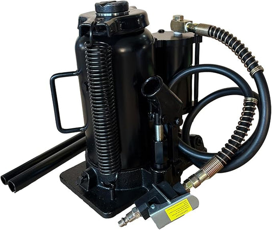 20 Ton Low Profile Air Hydraulic Bottle Jack with Air-Powered or Manual Operation, One-Piece Hydraulic Cylinder Design, Air Bottle Jack with Independent Air Pump Body and Carry Handle