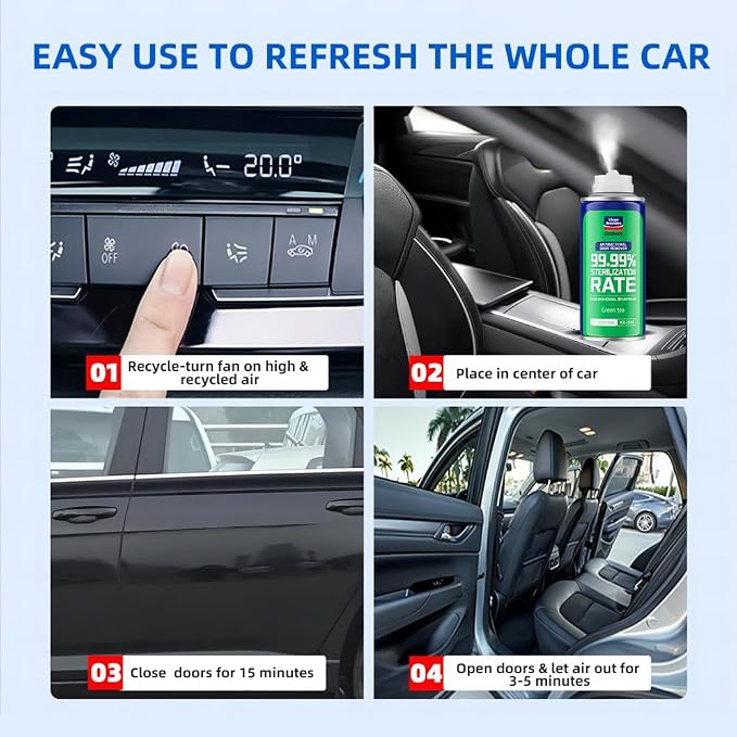 Glodway Car Air Freshener Spray,Deodorizer Odor Eliminator Remover Fogger,Long Lasting Green Tea Scent,6 Ounce(Pack of 3)