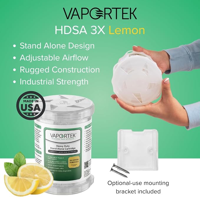 Vaportek Heavy Duty Odor Neutralizer HDSA 2.0, 1-Pack Odor Eliminator & Odor Absorber, Car Deodorizer for Home, Office, Garage & Basement, Long Lasting Odor Removal up to 20,000 Cu Ft, Lemon
