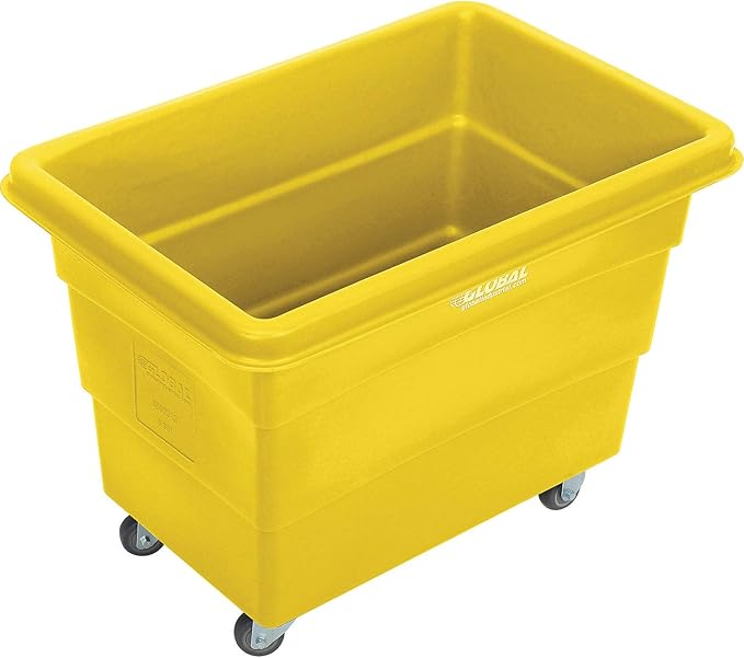 Global Industrial 8 Bushel Plastic Bulk Box Truck, Direct Mount Base, 500 lbs. Capacity, 3" Non-Maring Rubber Casters, Yellow, 33-3/10"L x 24-3/5"W x 27-2/5"H