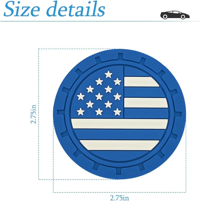 AUCELI 2 Pack Car Cup Holder Coasters, Colored American Flag US Flag Insert Car Cup Coaster, 2.75 Inch Anti Slip Shockproof Embedded Drink Mat, Vehicle Interior Decor Accessories