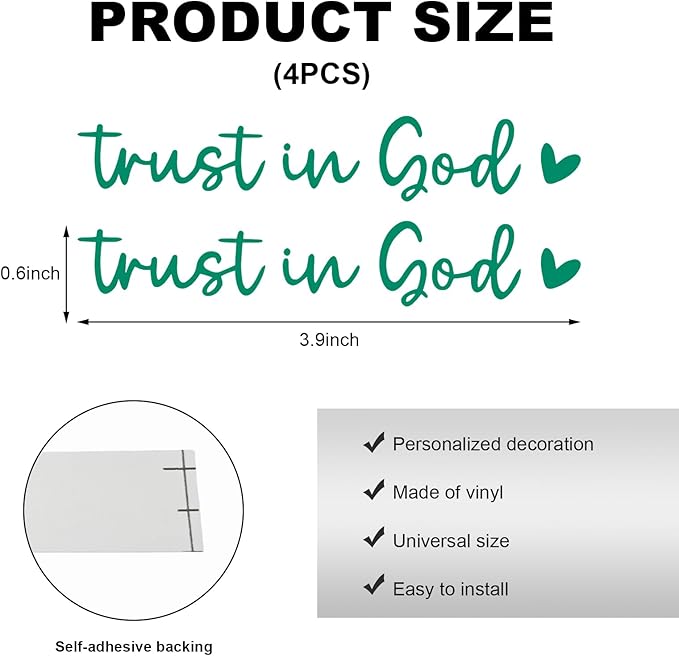 DXNQ 4 PCS Trust in God Rearview Mirror Decals, Automotive Vinyl Rear View Mirror Decorative Stickers, Waterproof Trust in God Stickers for Car Truck Laptop, Car Accessories (Green)