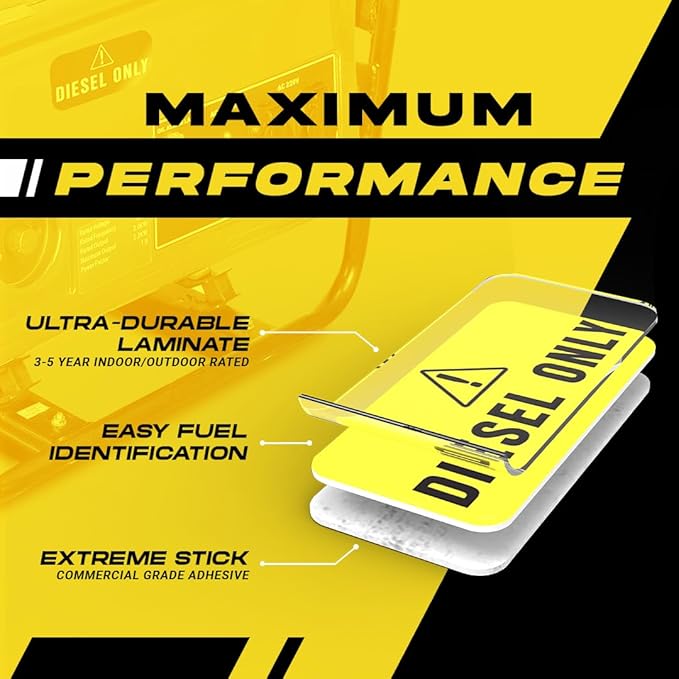 Diesel Only Sticker (Yellow), Labels for Tractors, Construction and Heavy Equipment - Weather Proof, Extreme Stick, Commercial Grade Diesel Labels by Fuel Stickers - USA Made (2x1 inch), 20 Labels