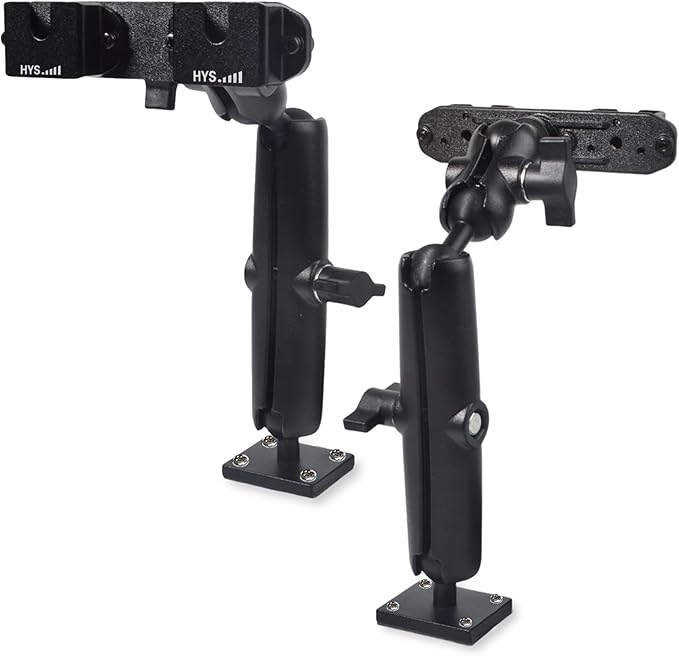 HYS Heavy Duty Drill Base Tablet Handheld CB Radio/Mic Holder Truck Mount, Aluminum 360° Adjustable 2-Stage Stand for Commercial Vehicles Car and Wall, for Handheld CB Radio&Mic with Clip/Round Knob