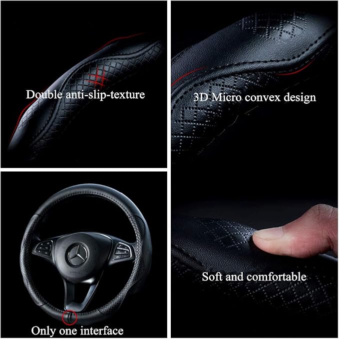 Brown Wheel Cover Cowhide Steering Wheel Cover Brown Leather Car Steering Wheel Cover Universal Size M / 15inch Fit Car/Auto/SUV (A-Brown-M)