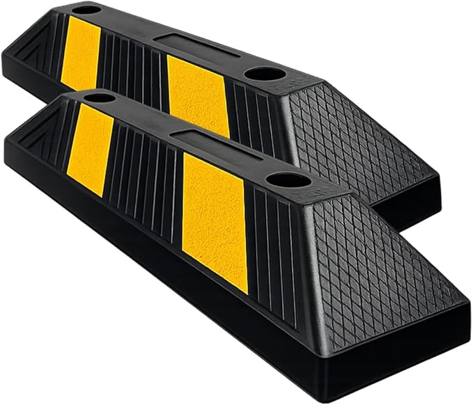 Parking Stopper Block for Garage or Parking lot – 20” Long 2 Pcs Reflective Heavy Duty Rubber Bumper Block Car Wheel Stop, Yellow & Black Tire Curb Barrier
