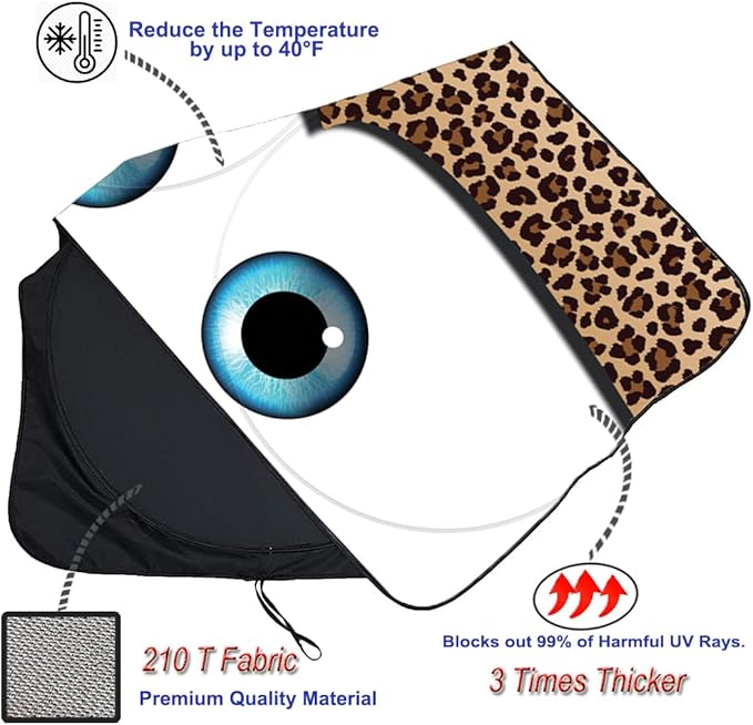 GVEN Windshield Sun Shades Car Sun Shade Protector Blocks UV Rays for Full-Size Sedan & SUV, Mid-Size SUV, Sports Cars, Wagon and Mid-Size Pickup Truck Car Accessories(Leopard Eyes, L)