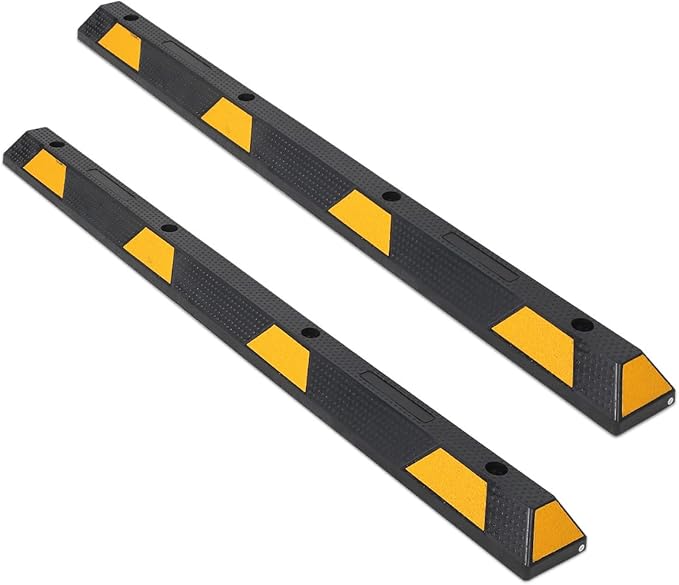 GlowSol 72 inch Rubber Parking Curb Wheel Stop 2 Pack, 6ft Heavy Duty Synthetic Rubber Speed Bump for Parking Lot Driveway, Yellow & Black - Premium 90%+ Rubber Curb with 8 Nails & Gloves
