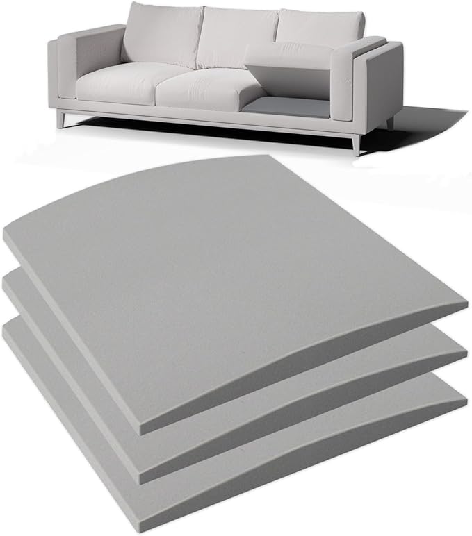 Couch Cushion Support for Sagging Seat, 20"x20"x2" 40D High Density Curved Foam Sofa Cushion Support, Under-Cushion Sag Repair,Grey Set of 3