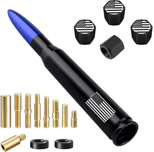 Car Truck Bullet Antenna with Valve Stem Caps, Universal Antenna Mast for GM Chevy Silverado 1500 2500 3500 HD Avalanche Ford F150 F250 F350 Denali Heavy Duty Pickup Trucks Accessories (Blue)