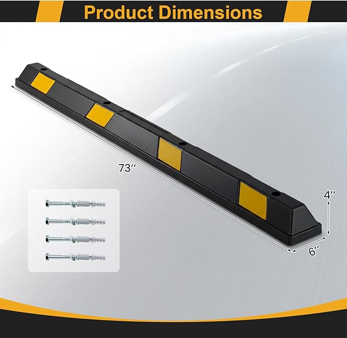 Goplus Parking Block, 72” Rubber Parking Bumpers with 8 High Reflective Yellow Safety Stripes, Heavy Duty Parking Target, Garage Wheel Stoppers Parking Curb for Car, Truck, RV and Trailer