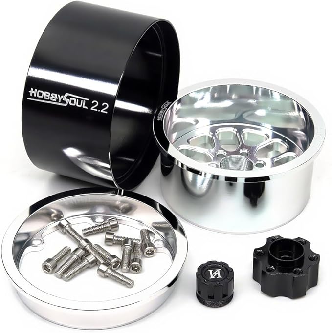 HOBBYSOUL 2.2 Beadlock Wheels -11mm Negative Offset 40mm Wide Rims 2.2 RC Wheels Hex 12mm for 1/10 RC Mud Crawler SCX10 Capra TRX4 Everest gen 7 Pro, Silver