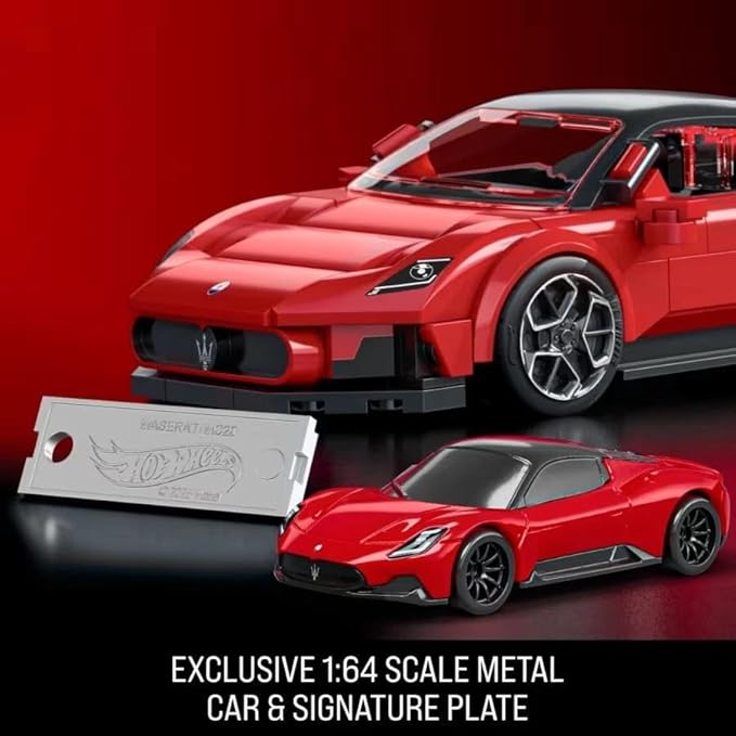 Hot Wheels 1/32 Maserati MC20 Building Kit, 250 Pieces, Includes 1/64 Mini Car, Hot Wheels Mattel Brick Shop