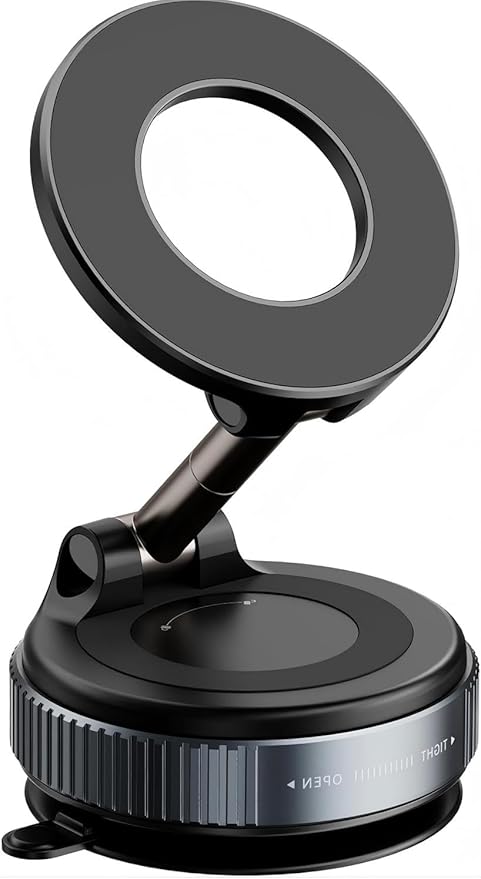 Vacuum Magnetic Car Phone Holder, 2800gf Strong Magnet 360° Rotatable Suction Cup Mount for Dashboard Windshield Rearview Mirror, Universal MagSafe Car Mount for iPhone Android, Black