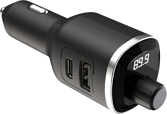 Scosche BTFM8 Bluetooth FM Transmitter Car, Dual 12W USB-C and USB-A Charging Ports, Fast Type-C Car Charger, Wireless Radio Bluetooth Adapter, Hands-Free Kit for Calls, Siri and Google Assistant