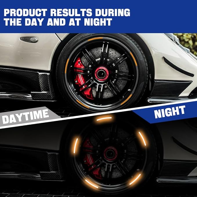 20PCS Reflective Car Wheel Decorative Stripe Stickers, Night Safety Warning Tape Sticker, Anti-Scratch Tire Rims Sticker, Universal Car Exterior Accessories Fluorescent Auto Decals for Motocycle Bike