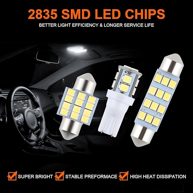 iFunyLED 24 Pieces Dome Light LED Car Interior Bulb Kit Set 194 T10 DE3175 578 31mm 42mm Bulbs Interior Replacement Lights for Car Map License Plate Door Side Marker Cornering Trunk Light - Cool White