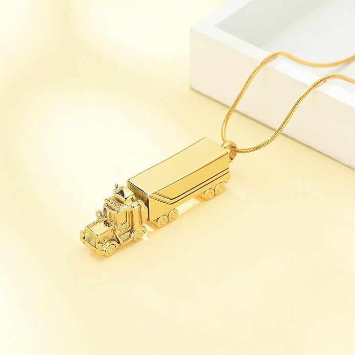 Urn Necklace for Ashes 18 Wheeler Semi Truck Cremation Jewelry for Men Memorial Urn Pendant Ashes Locket Necklace Keepsake Gifts
