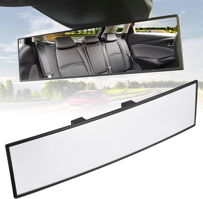 JOYTUTUS Rear View Mirror, Universal 12 Inch Panoramic Convex Interior Clip-on Wide Angle Mirror to Reduce Blind Spot Effectively for Car SUV Trucks -Clear