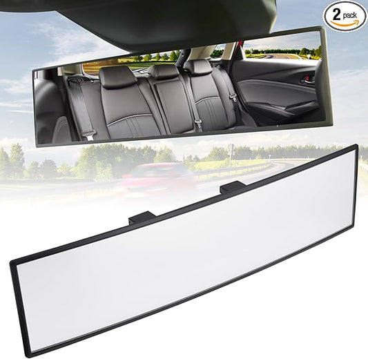 JOYTUTUS Rear View Mirror, Universal 12 Inch 2 Pack Panoramic Convex Rearview Mirror, Interior Clip-on Wide Angle Rear View to Reduce Blind Spot Effectively for Car SUV Trucks - Clear