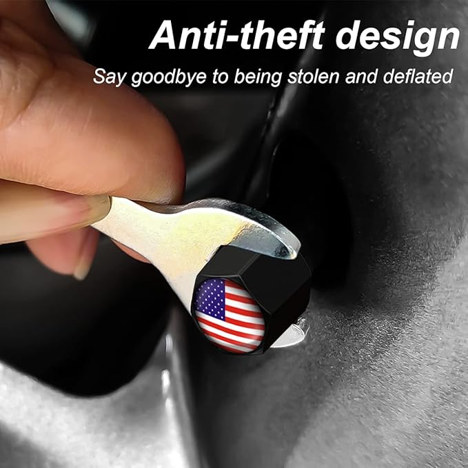 4PCS American Flag Tire Valve Stem Caps for Car, Auto Anti-Rust Airtight Rubber Valve Stem Covers, Leakproof Wheel and Tire Exterior Accessories Universal for Car, Bikes,Vehicles (Red)