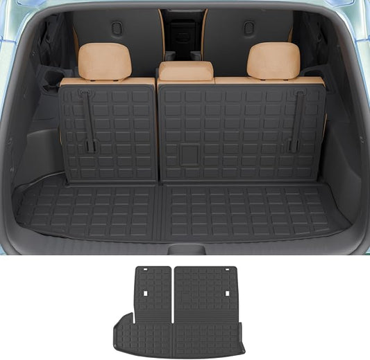 Rongtaod Cargo Mat Compatible with 2014-2019 Toyota Highlander Trunk Mat Cargo Mat Cargo Liner All Weather Back Seat Cover Protector 2018 Highlander Accessories (Trunk Mat with Backrest Mat)