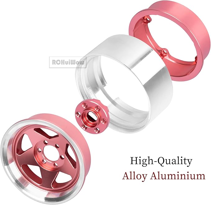 RC Alloy 1.9" Beadlock Wheels and Tires for 1/10 RC Crawler TRX4 SCX10 SCX10 III 90046 D90,1.9 RC Wheels and Tires 1.9 Beadlock Tires RC Rims,4 Packs,Pink