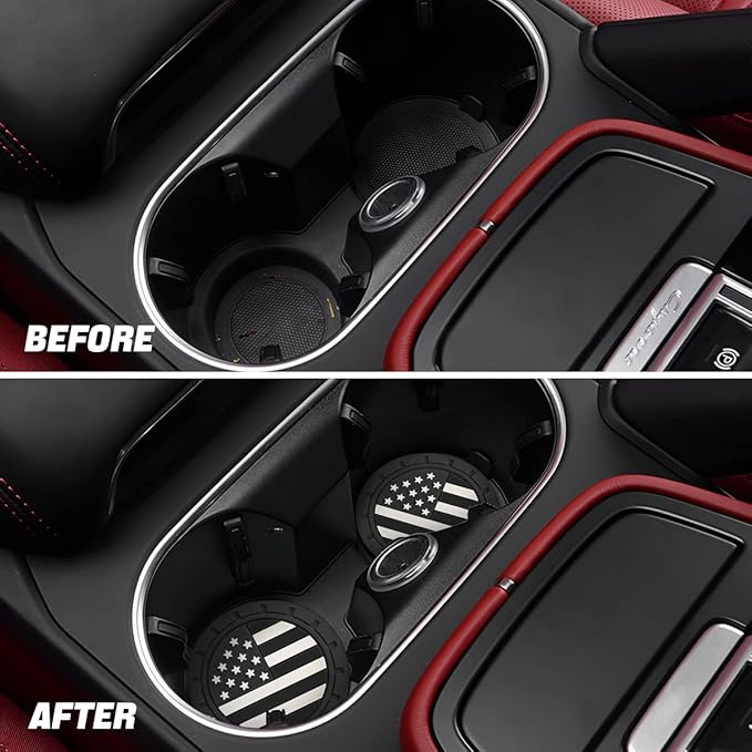AUCELI 2 Pack Car Cup Holder Coasters, Colored American Flag US Flag Insert Car Cup Coaster, 2.75 Inch Anti Slip Shockproof Embedded Drink Mat, Vehicle Interior Decor Accessories
