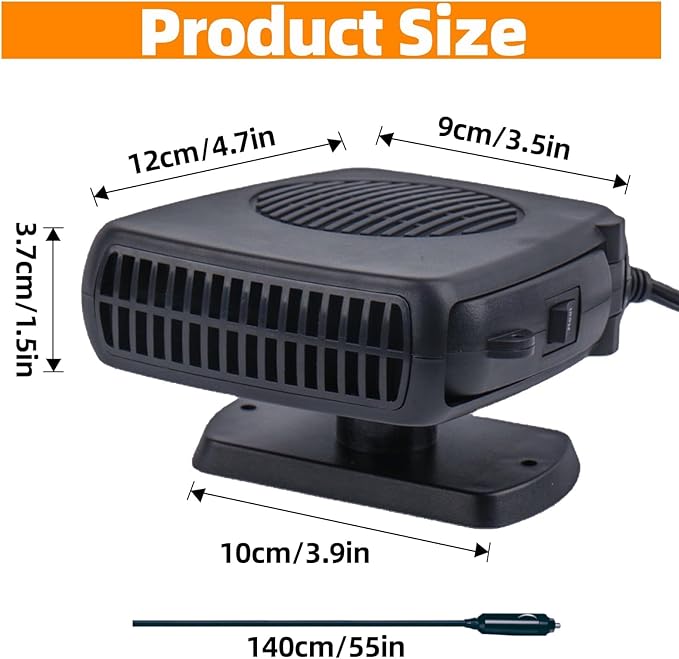 Car Heater 12V 200W, Fast Heating Defroster Defogger for Windshield, 2-in-1 Portable Car Heater and Cooling Fan, Plug into Cigarette Lighter for Car Truck SUV