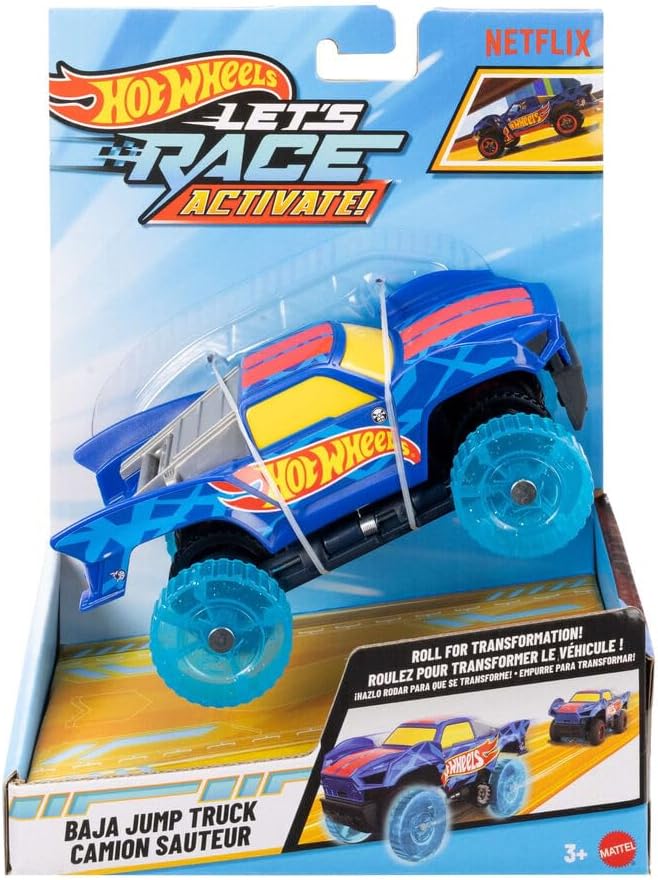 Hot Wheels Let's Race Activate! Baja Jump Truck - Wheels Activate as it Rolls! 1:32 Scale Toy Car