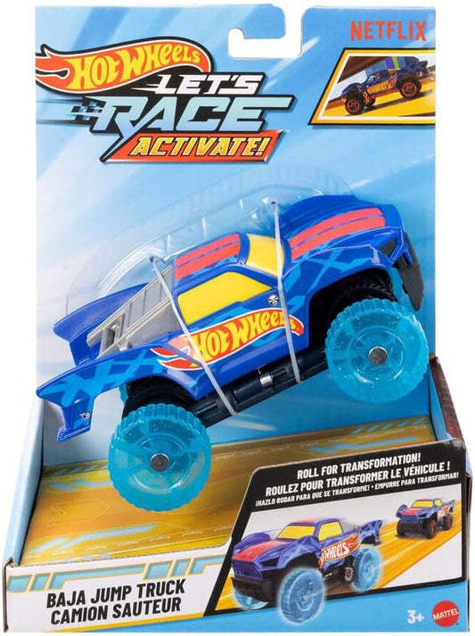Hot Wheels Let's Race Activate! Baja Jump Truck - Wheels Activate as it Rolls! 1:32 Scale Toy Car