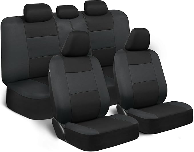 BDK PolyPro Car Seat Covers Full Set in Reverse Charcoal, Front and Rear Split Bench Seat Covers for Cars, Easy to Install Car Seats Cover Set and Accessories for Auto Trucks SUV - Reverse Charcoal