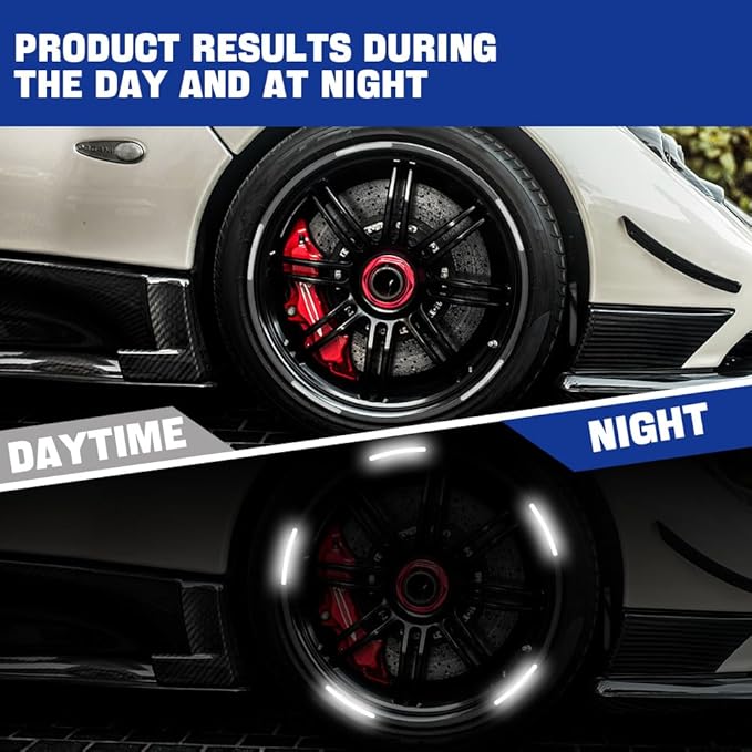 20PCS Reflective Car Wheel Decorative Stripe Stickers, Night Safety Warning Tape Sticker, Anti-Scratch Tire Rims Sticker, Universal Car Exterior Accessories Fluorescent Auto Decals for Motocycle Bike