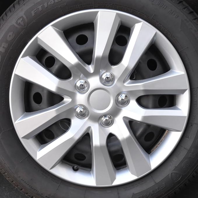 BDK (4-Pack) Premium 16 Inch Rim Wheel Cover Hubcaps for Cars Trucks SUVs Vans, Direct OEM Replacement Universal Fit Snap-On ABS Hubcaps 16 inch Wheel Covers - Set of 4 Hub Caps - 10-Spokes Silver