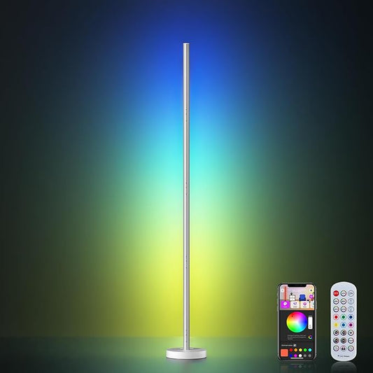 OIYN Smart RGBICW LED Corner Floor Lamp - 16 Million DIY Colors, 68+ Scenes, Music Sync, App & Remote Control, Color-Changing Ambient Lighting for Living Rooms, Bedrooms, and Gaming Rooms, White