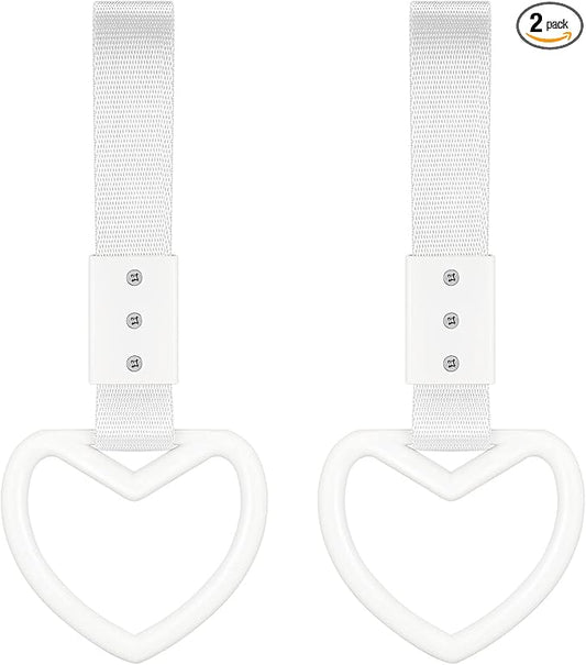 2 Pieces Rings Heart Shaped Car Handle Straps Drift Charm Rear Bumper Warning Ring Decor Subway Bus Broken Heart Handle for Car Interior(White with Silver Rope)