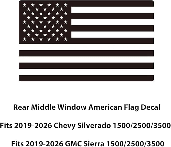 Zxiaochun Rear Middle Window American Flag Decal for Chevy Silverado/GMC Sierra 2019-2022 2023 2024 2025 2026 Back Center Sliding Window USA Flag Vinyl Sticker Exterior Accessories(Matte Black)