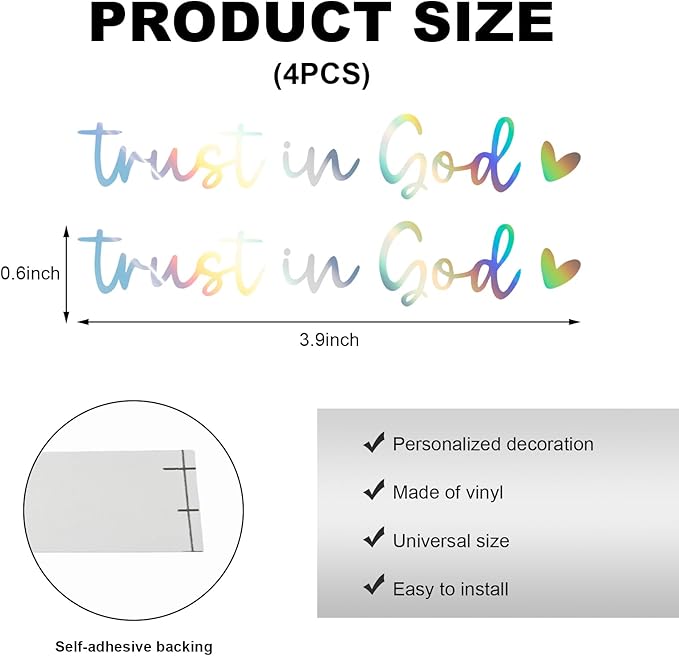 DXNQ 4 PCS Trust in God Rearview Mirror Decals, Automotive Vinyl Rear View Mirror Decorative Stickers, Waterproof Trust in God Stickers for Car Truck Laptop, Car Accessories (Colorful)