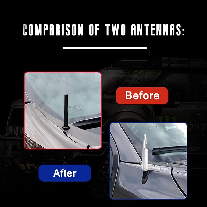 Car Truck Antenna with Valve Stem Caps, Universal Antenna Mast for GM Chevy Silverado 1500 2500 3500 HD Avalanche Ford F150 F250 F350 Denali Heavy Duty Pickup Jeep Trucks Accessories (Chrome)